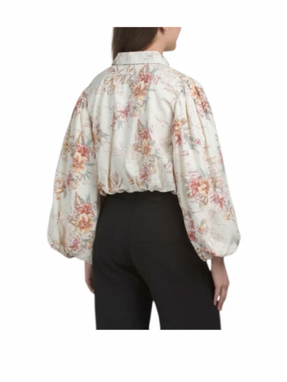 Calypso St. Barth Ivory Floral Puff-Sleeve Cropped Blouse - Picture 2 of 5